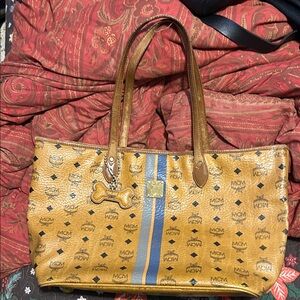 MCM  vintage Mustard and Blue Leather Tote